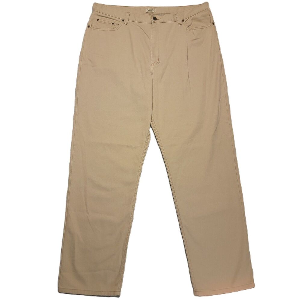LL Bean Chino Khaki Pants Womens 20 M/T High Rise